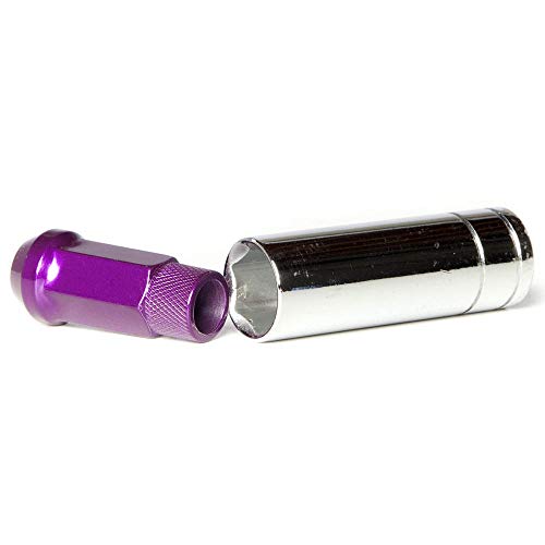 Circuit Performance Forged Steel Extended Open End Hex Lug Nut for Aftermarket Wheels: 12x1.25 Purple - 20 Piece Set + Tool