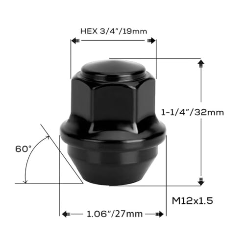 20 pcs M12x1.5 Black Lug Nuts 1-1/4" Heigh, Compatible with Focus, Fusion, Escape, EcoSport, Fiesta, Lincoln, MKC, MKZ, OEM Factory Style Replacement Lug Nuts