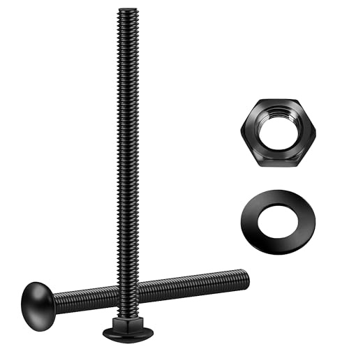 Mywish M6 x 20mm 20Pcs Flat Head Hex Socket Cap Screws Bolts, (14 Sets) 1/4-20 x 4 Carriage Bolts Screws Round Head Square Neck and Hex Nuts & Flat Washers Full Threaded 304 Stainless Steel Black Oxid