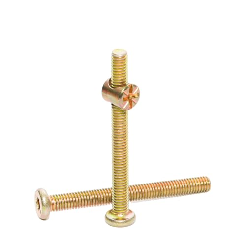 Lilaly 10 Set M6 x 60mm Barrel Nut and Bolt Set, Gold, Galvanized, Hex Head, Hex Shaft, Carbon Steel, Universal Furniture Hardware Kit M6 * 60mm