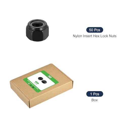 uxcell 50Pcs 1/2"-13 Nylon Insert Hex Lock Nut, 304 Stainless Steel Self-Locking Nylon Insert Stop Nut for Industrial Construction Fasteners, Black&White 50