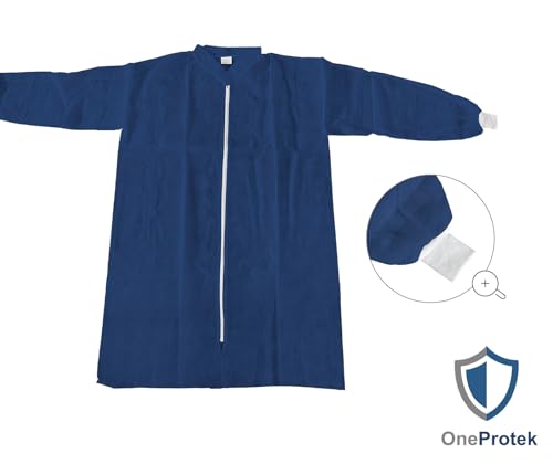 1 x Disposable Coverall, Blue, XXL OneProtek - Protective Gown with Zip, Medical and Industrial, Polypropylene Fleece, Food Safe, Comfortable and Robust