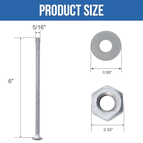 5/16" x 6" Carriage Bolts (25 PCS), Hot Dip Galvanized, Heavy Duty Round Head with Washers and Nuts