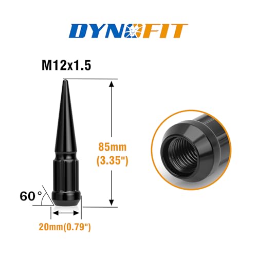 DYNOFIT M12x1.5 Black Spike Lug Nuts with 2 Chrome Socket Key
