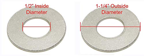 Bolt Dropper 1/2" Flat Washer, 1-1/4" Outside Diameter (100 Pack)- Choose Size, 18-8 (304) Stainless Steel and 3/8" Flat Finish 7/8" OD (100pc)