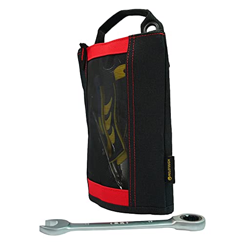 MELOTOUGH Tool Bag Organizer Wide Mouth Tote Tool Bag(14 inch) + Fastener Bag Utility Canvas Zipper Tool Bag Heavy Duty Mesh Window