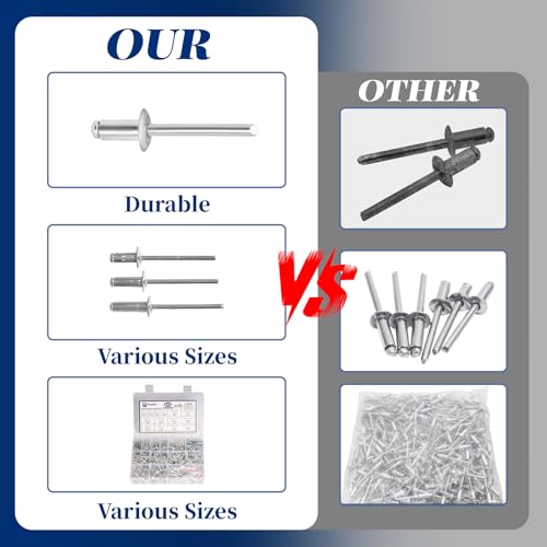 560 Pcs 14 Sizes Pop Rivets Assortment Kit, Aluminum Rivets, 3/32" 1/8" 5/32" 3/16" 1/4" Blind Rivets for Metal, Dome Head rivet kit(Silver) Silver