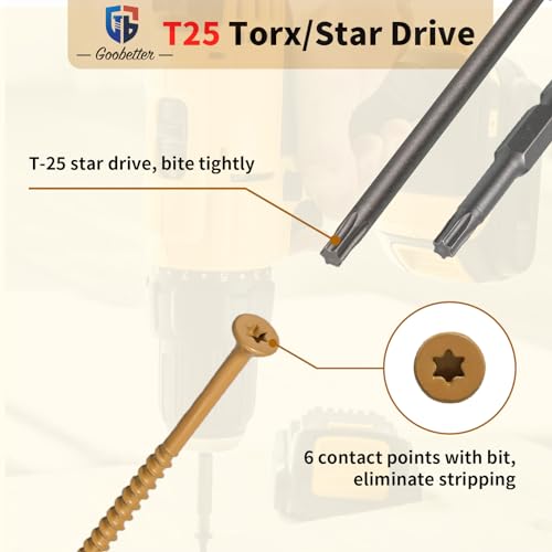 Deck Screws 2 Inch, 700 PCS Wood Screws #8 x 2, Exterior Epoxy Coated, Torx/Star Drive Head Screw, Rust Resistant, Construction Fence Screws, 2 Pcs T25 Star Bits Included, Yellow #8 x 2"