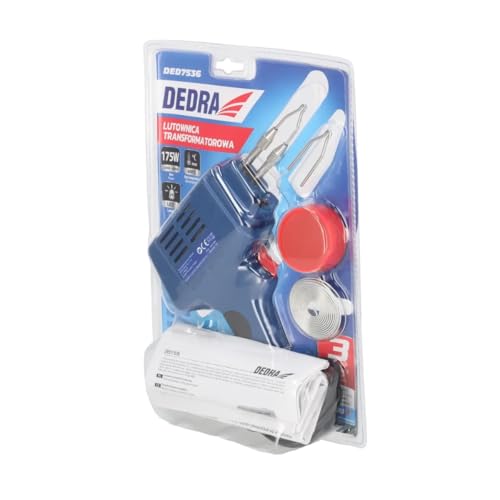 DEDRA Transformer Soldering Iron Soldering Gun Strong 175 W, up to 600 °C, Lightweight 0.65 kg, Additional Lighting, Soldering Iron with LED Light, Wired Electric Soldering Gun