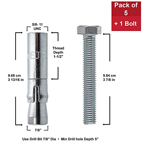 Wej-It PD58 Drop-in Anchor 5/8"-11 x 3-13/16", Pack of 5 3 13/16 Inches 4.468 Inches