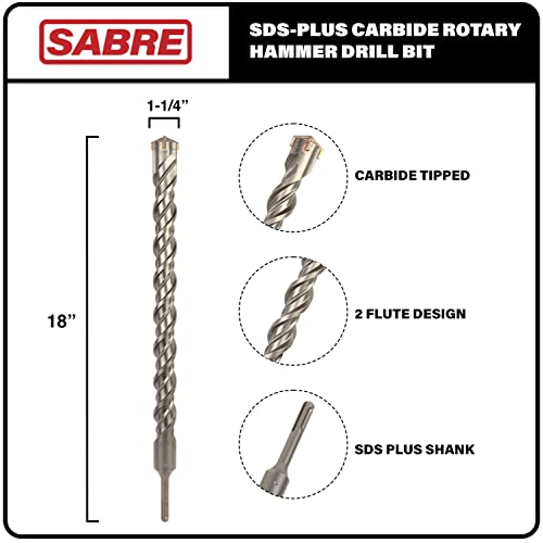 1-1/4 Inch x 18 Inch SDS Plus Rotary Hammer Drill Bit, Carbide Tipped for Brick, Stone, and Concrete (1-1/4" x 16" x 18") 1-1/4" x 18"