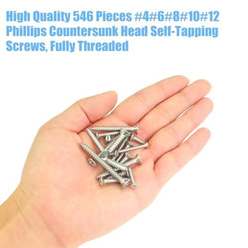 DYWISHKEY 546-Piece Assorted Screws Kit, #4-#10 Self-Tapping Wood Screws #4#6#8#10#12