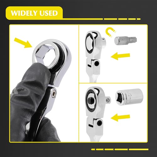 EMENTOL 27PCS Extra Long Flex Head Ratcheting Wrench Set, CR-V, Double Box End Ratchet Wrench Set with 8mm - 22mm, E8 - E22, 1/4", 3/8", 1/2" Socket Adapters Replacement Heads 27PCS WRENCH SET