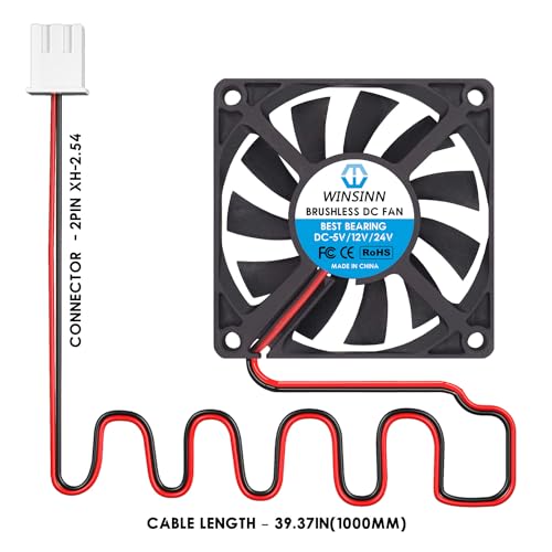 WINSINN DC 70mm Fan 5V 7010 Dual Ball Bearing Brushless Cooling 70x10mm 2PIN (Pack of 2Pcs)