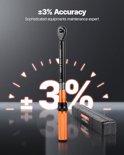 VEVOR 3/8 Inch Drive Torque Wrench, 10-100 ft.lb/13.6-135.6 Nm, Dual-Direction Adjustable Click Torque Wrench with 1/2 & 1/4 adapter, 3" Extension Bar, for Automobile Repair 3/8" 4 PCS