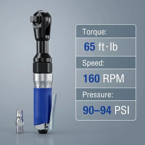 QWORK 1/2" Air Ratchet Wrench 65ft-lbs 160RPM – Heavy Duty Reversible Pneumatic Tool for Auto Repair