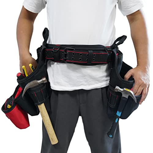 MELOTOUGH Tool Belt Suspenders Construction Work Suspenders with detachable phone holder comfortable foam shoulder padder (Blue) +