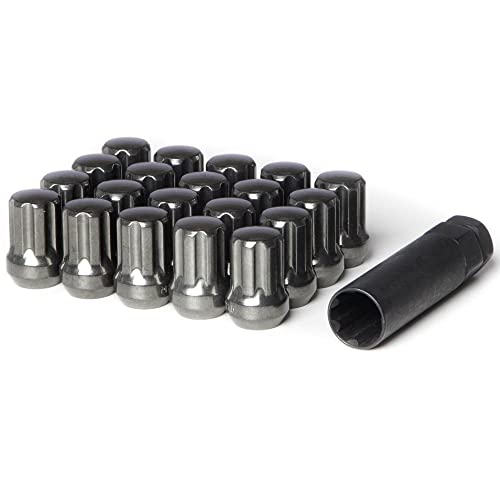 Circuit Performance Spline Drive Tuner Acorn Lug Nuts Hyper Black 14x1.5 Forged Steel (20pc + Tool) Compatible with Dodge Challenger Charger