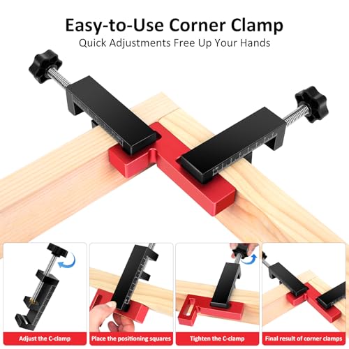 ArtyMaster Corner Clamps for Woodworking - Durable & Versatile 90 Degree Right Angle Clamps, 2 Pack 2" x 4" Aluminum Positioning Squares with 4 C-Clamps for Cabinets, Frames, and Drawers 2 Packs