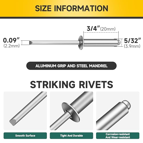 Mywish 50Pcs 3/8 Rivet Nuts & (250Pcs) 5/32" x 3/4" Blind Pop Rive Aluminum Grip and Steel Mandrel Blind Rivet, Rivnuts Rivets Nutserts, Rivets for Metal Hardware Nuts, Knurled Body