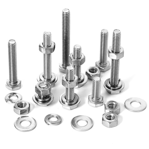 1/4-20 Hex Bolts Screws Hex Nuts Flat Washers Lock Washer Kit, Stainless Steel 304, Fully Threaded Hex Bolt 1/4-20 x 1/2" 3/4" 1" 1-1/4" 1-1/2" 1-3/4" 2" Length