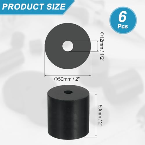 uxcell 6 Pcs Multi Purpose Rubber Spacer, 0.5" OD x 2" ID x 2" Thickness Anti-Vibration Isolation Rubber Bushings Grommets Spacers Washers for Home Cars Boat Accessories (Black) 0.47 x 2 x 2inch