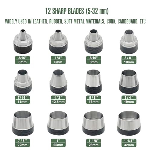 12 in 1 Hollow Hole Punch Set,Gasket Hollow Puncher,Leather Punch.