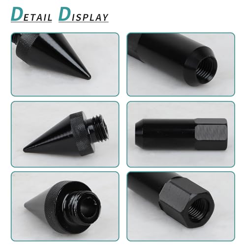 M12x1.5 Spikes Lug Nuts, 60mm Aluminum Wheel Nuts 20pcs Black