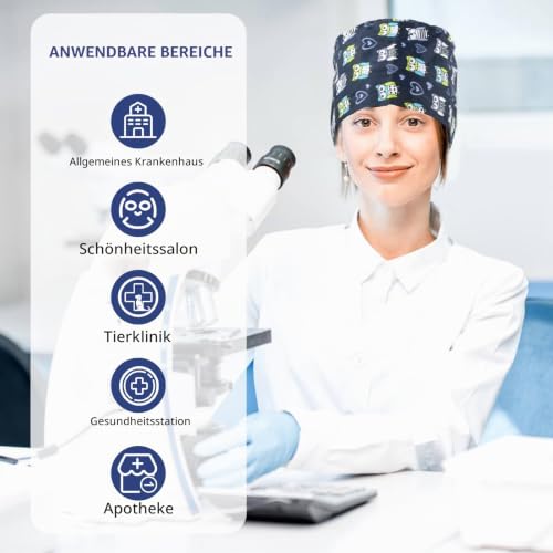 Amexo Pack of 4 Surgical Caps, Cotton Exfoliating Hat with Sweatband and Buttons, Surgical Hat, Dust Cap, Adjustable Bandana Cap, Chef's Hat for Men and Women blue