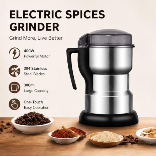 Electric Grinder 400W,Stainless Steel Mill for Coffee Beans