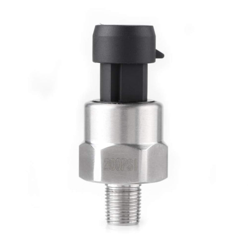 Pressure Sensor, DC 5V 1/8" NPT Thread Stainless Steel Water Oil Gas Pressure Sensor Pressure Transducer Transmitter, Suitable for Oil, Fuel, Gas, Water, Air Pressure (200PSI)