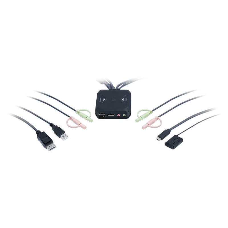 IOGEAR 2-Port 4K Hybrid KVM – Share 2 Computers with 1 Keyboard, Mouse, and Monitor, DisplayPort & USB-C with Audio, Built-in Cables, Remote Selector (GCS82DPC)
