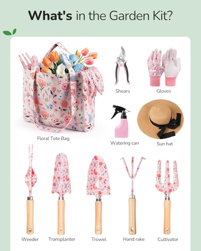 Gardening Tools 9 Piece and 10 Piece Heavy Duty Gardening Tool Set with Flower Organizer, Fashionable and Thoughtful Gifts for Garden Women