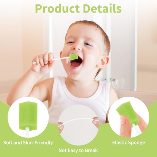 Pack of 100 Disposable Oral Care Sponge, Portable Mouth Sponge Sticks, Mouth Care Sticks, Cleaning Mouth Swabs for Daily Oral Care and Household Supplies of Adults, Children or Pets Green