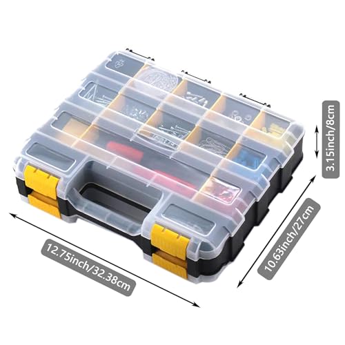 Hardware Organizer Box 34 Compartments Small Parts Organizer with Removable Dividers Durable Plastic Double Side Tools Box Screw Organizer For Nuts, Bolts, Screws, Nails, Small Hardware (Yellow) Yellow 1 PACK