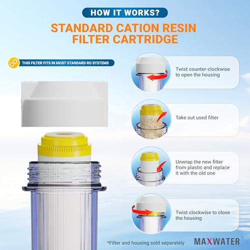 Max Water 10" x 2.5" Cation Resin Water Softener Cartridge, Compatible with AF-10-3003, WS-10, UDF-10C100E, 155319-43 & All 10 Inch Standard Whole House Water Filter Systems (2 Pack) 2 Count (Pack of 1)