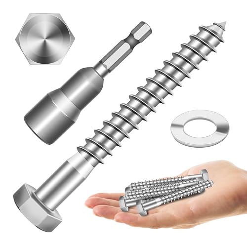 Mywish (10Sets) 3/8" x 3" Hex Head Lag Bolts & 77Pcs Wood Screws #10 x 2-1/2" 1lb Box, Deck Screws 2 1/2 Inch, T25 Torx Drive Head, Outdoor Construction Screws, Rust Resistant, Epoxy Coated, Heavy Dut