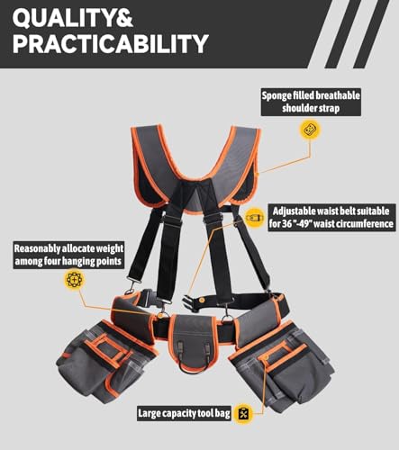 Heavy Duty Tool Belt with Suspenders Adjustable Work Apron