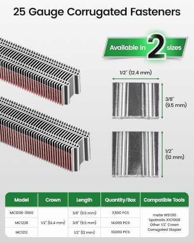 meite Corrugated Fasteners MC1238, 1/2-Inch Crown, 3/8" Length, 3,500 PCS 3/8" 3,500 Counts