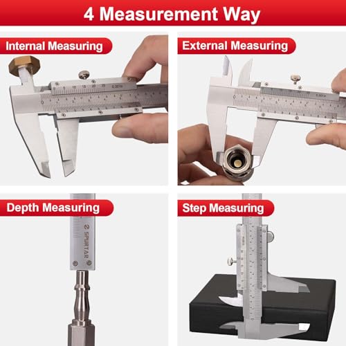 Spurtar Vernier Caliper 150 mm / 6 Inch Calliper Analogue | For diameter depth step measuring accuracy: 0.02 mm / 0.001 inch for household DIY jewelry woodworking