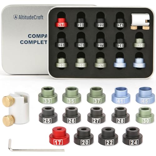 Reloading Combo – Overall Length Gauge Straight & Bullet Comparator Kit with 14 Inserts (.17–.45 Cal), Durable Aluminum Reloading Tools for Seating Depth and Cartridge Measurement