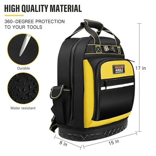 AIRAJ Heavy Duty Tool Backpack, 17 Inch Tool Bag Backpack,Durable Tool Bags 17 inch Yellow Tool Backpack