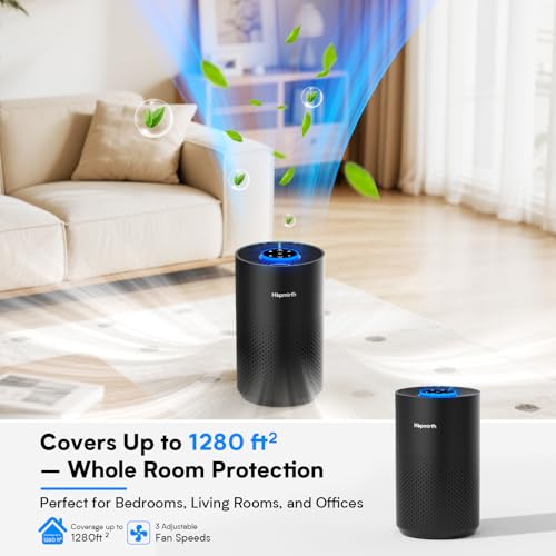 Air Purifiers for Bedroom & Home with H14 True HEPA Filter, Covers Up to 1280ft², 360° Air Intake, Quiet Pet Air Purifier, Fragrance & Timer,Removes Smoke, Pet Dander & Pollen,Black Black