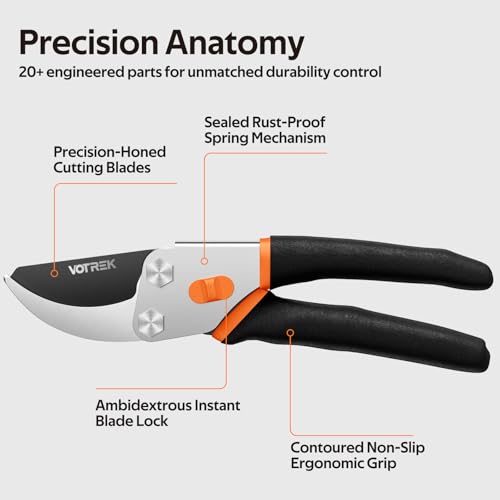 rofessional 8.5”Garden Pruner with Jam-Proof Spring