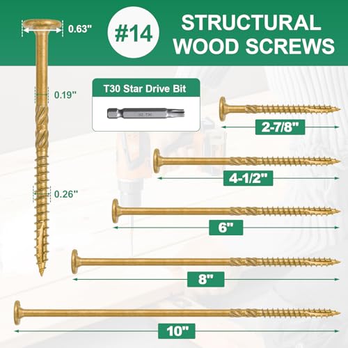 10 Inch Heavy-Duty Outdoor Deck Screws #14 x 10" Tan 50