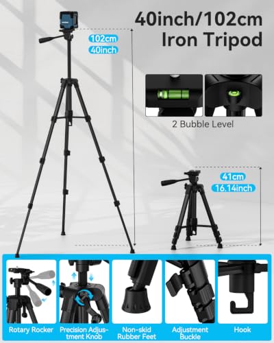 Laser Level, RockSeed Cross Line Laser with Self-Leveling, Vertical and Horizontal Line, Rotatable 360 Degree, Carrying Pouch, Battery Included (40 Inch Tripod) 40 Inch Tripod