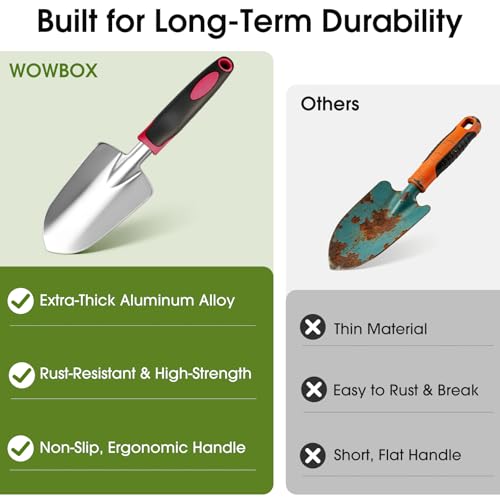 WOWBOX Garden Tools Set, 10 PCS Heavy Duty Gardening Hand Tools Kit, Red Black Red