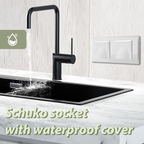 BSEED Socket with Waterproof Cover, Flush-Mounted Double Socket with Plug-In Terminal, 2-Way Socket Flush-Mounted with PC Frame, Double Wall Socket 16 Amp White - 152 mm 2 Fach mit Deckel PC 152mm