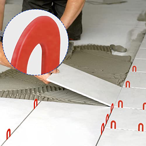 DGSL Tile Leveling System Tile Spacers 1/8 Inch, 300 pieces Horseshoe Shim U Shape Plastic Tile Leveling Clips for Various Types of Tile Leveling 1/8*300 Red