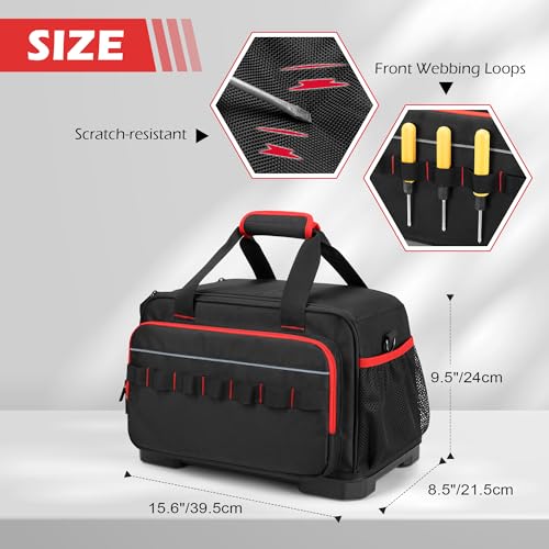 Rexmica 15-Inch Tool Bag Heavy Duty Tool Tote with EVA Hard Bottom